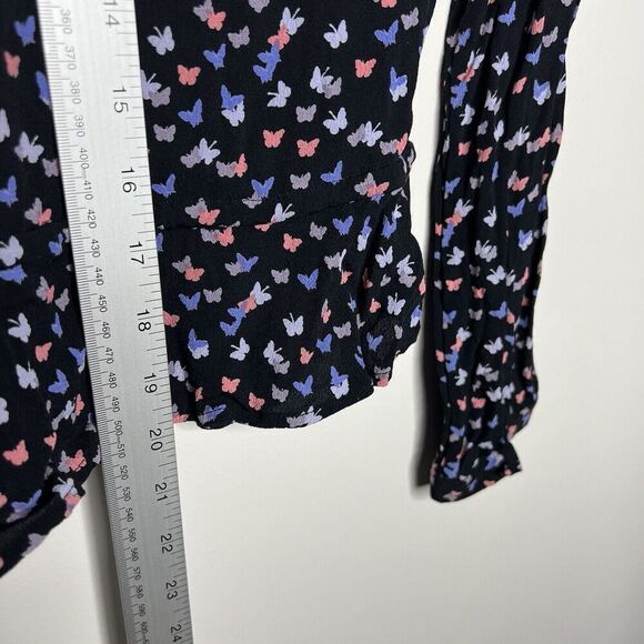 Rails Top Womens Small Beaux Mariposa Butterfly Print Ruffle Waist Blouse Boho - Picture 4 of 16